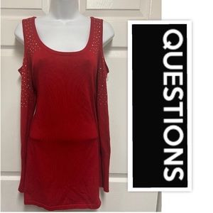 Questions Red Cut-Out Knitted Rhinestone Mini Dress